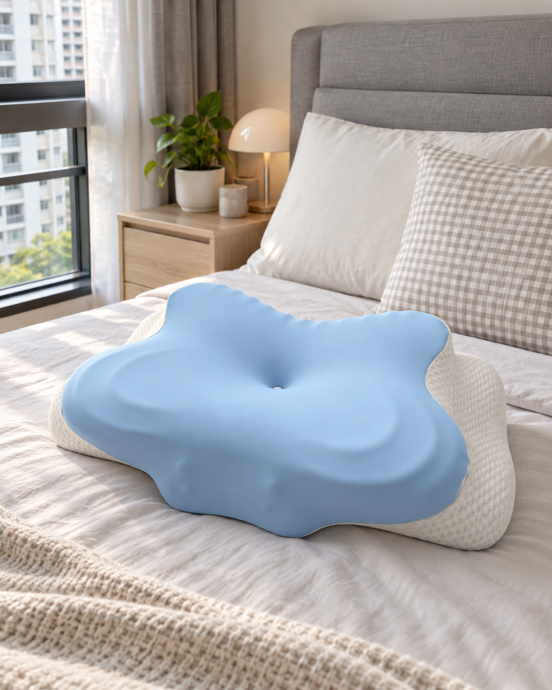 Butterfly Pillow shown close up with its ergonomic contours