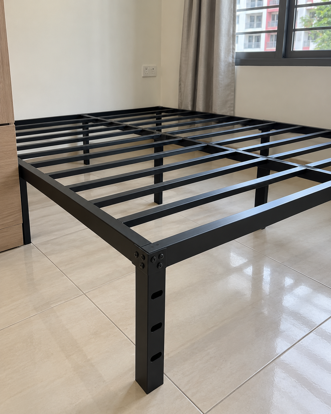 Basic Bed Frame metal slats and corner construction detail